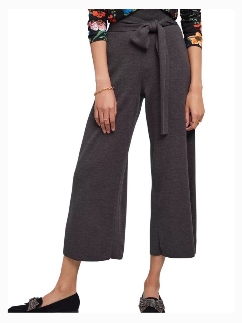 Moth Anthropologie Lanolin Wide Leg Culotte Knit Pants Carbon Gray SMALL